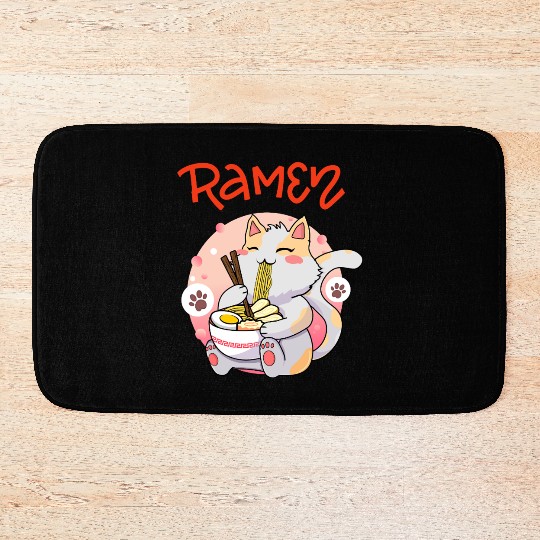 Cute Cat Ramen - Japanese Anime Kawaii Kitty Bath Mats