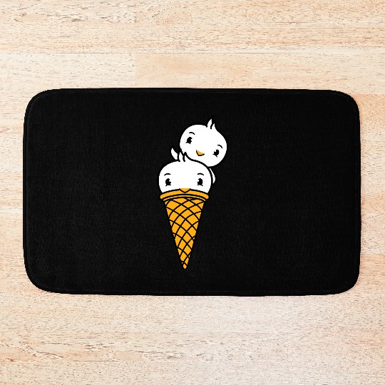 Two Birds Ice Cream Waffle Scoops Greeting Waving Bath Mats