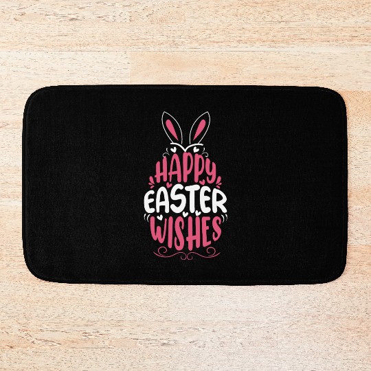 Happy Easter Wishes, Cute Bunny, Spring Celebratio Bath Mats