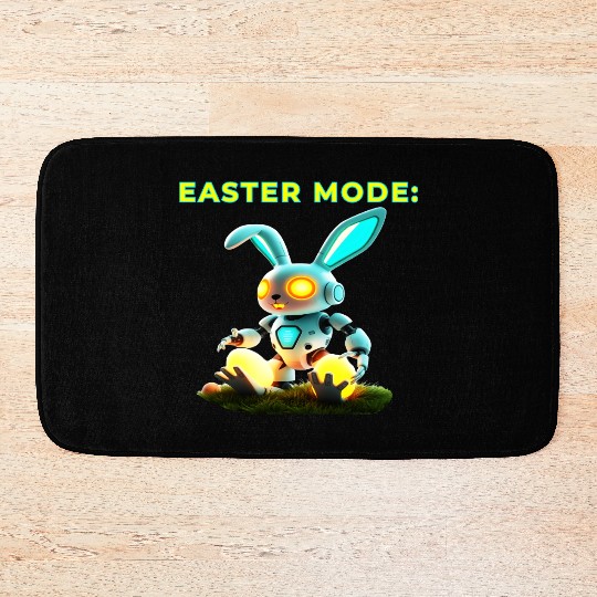 Easter Mode Cybernetic Bunny with Glowing Eggs Bath Mats