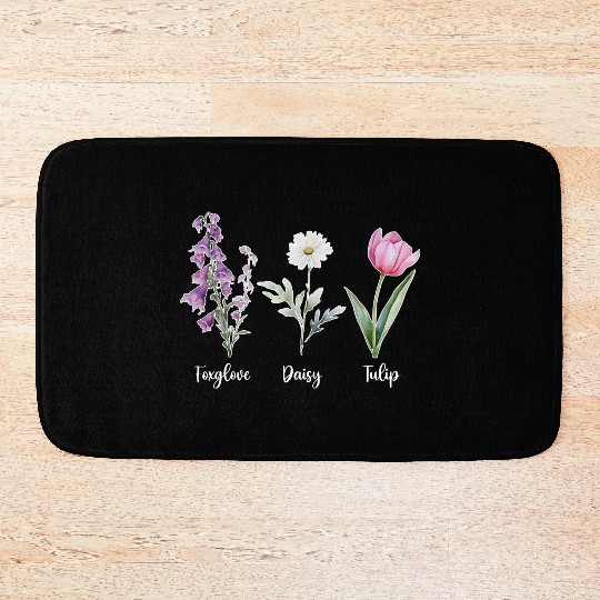 Vintage Floral Plant Foxglove Daisy Tulip Flower Bath Mats