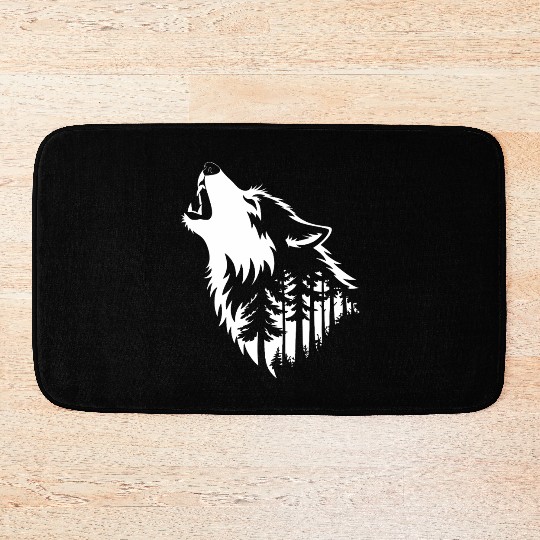 Howling Wolf & Forest Silhouette Bath Mats