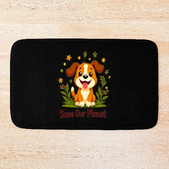 Bath Mats - Cute Dog, Save Our Planet, Protect Earth