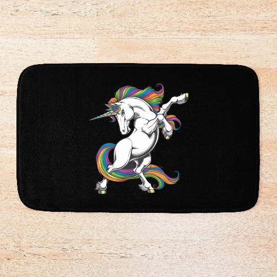 Majestic Rainbow Unicorn Prancing with Vibrant Bath Mats