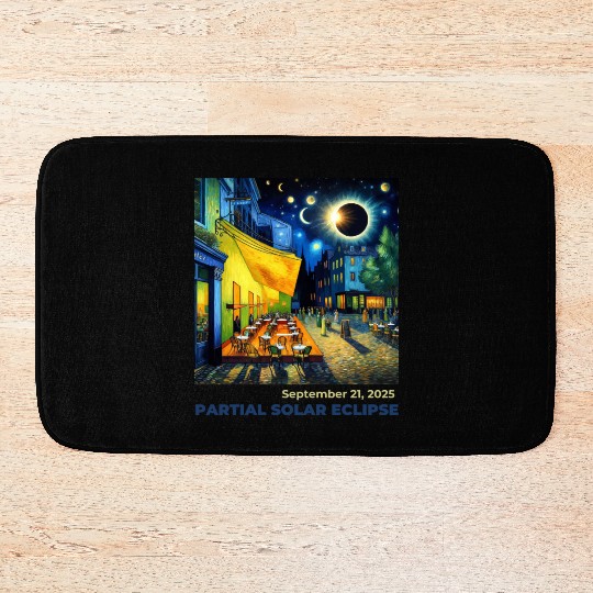 Partial Solar Eclipse Night Scene Art September Bath Mats