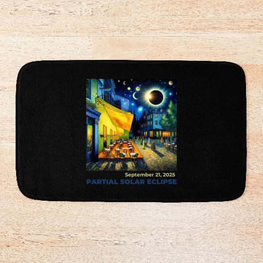 Partial Solar Eclipse Night Scene Art September Bath Mats