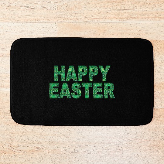 Happy Easter Green Swirl Font Easter Gift Bath Mats