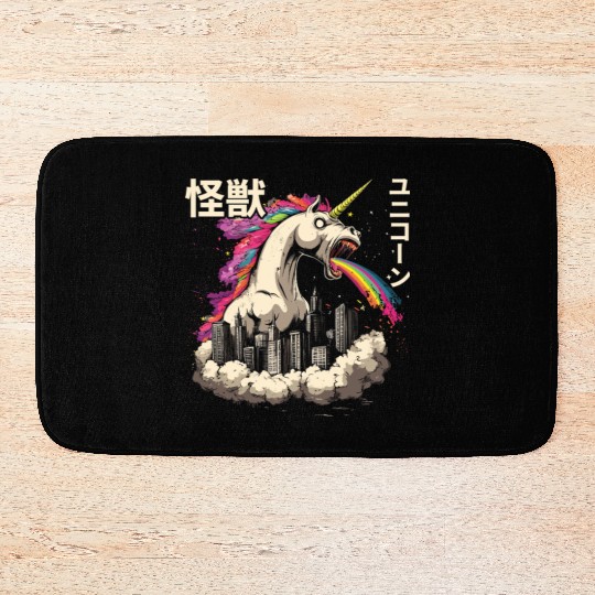 Kaiju Unicorn Japanese Monster Rainbow Bath Mats