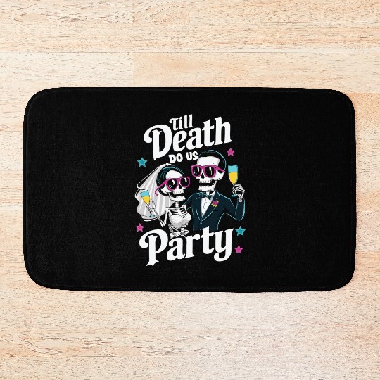 Funny Skeleton Bride and Groom Till Death Do Party Bath Mats