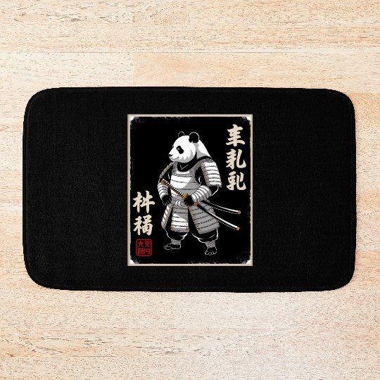 Panda Samurai In Japanese Ukiyo-e Bath Mats