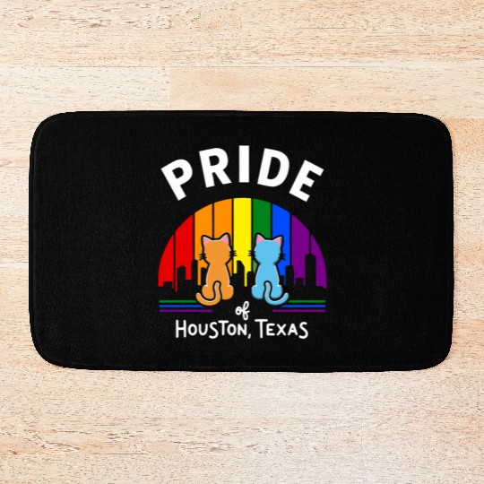 Pride of Houston City Texas USA Rainbow Flag Bath Mats
