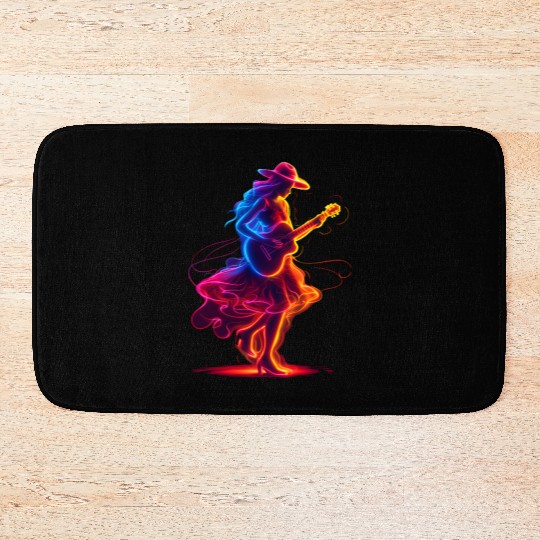 Guitar Player Girl Synthwave Bath Mats
