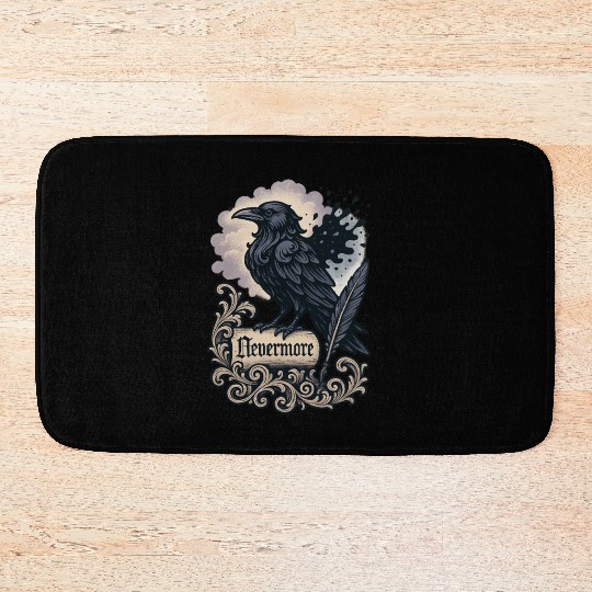 Baroque Raven Nevermore Scroll Poe Poetry Bath Mats