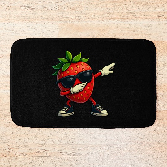 Funny Dabbing Strawberry With Sunglasses Bath Mats