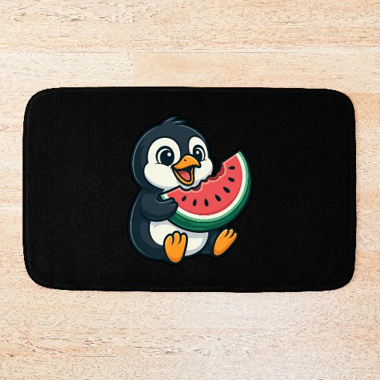 Penguin with Watermelon Summer Fruit Bath Mats