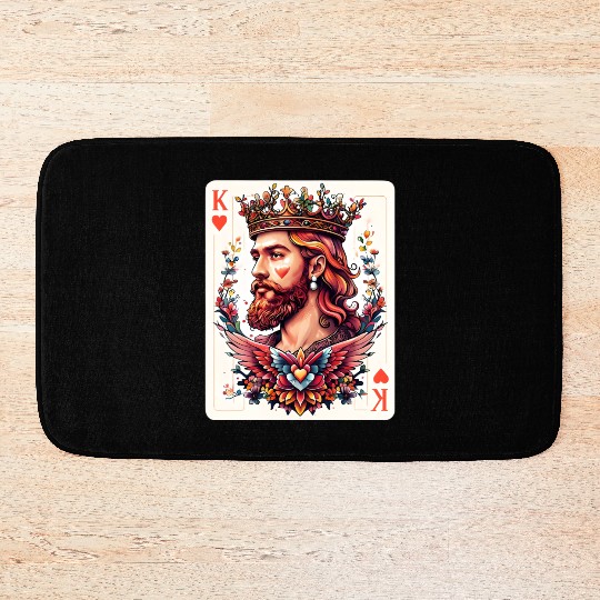 King of Hearts Card Illustration Bath Mats