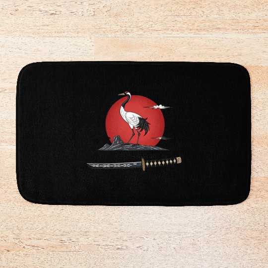 Japanese Crane with Katana and MounT FUJI POSTER Bath Mats