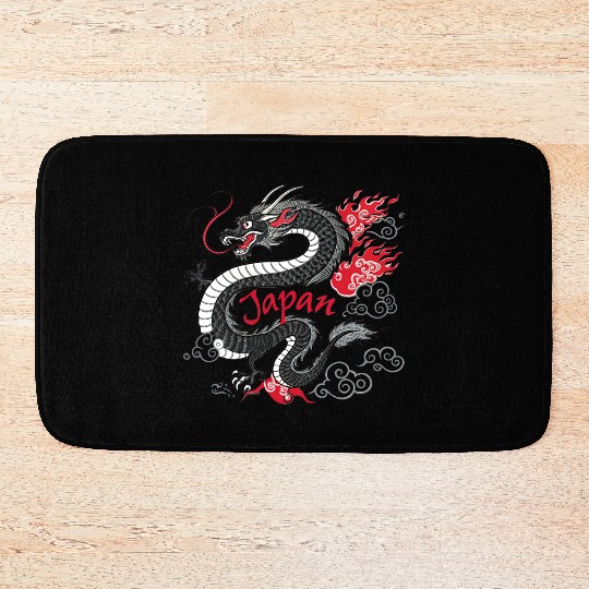Majestic Japanese Dragon Tattoo Style Art design Bath Mats