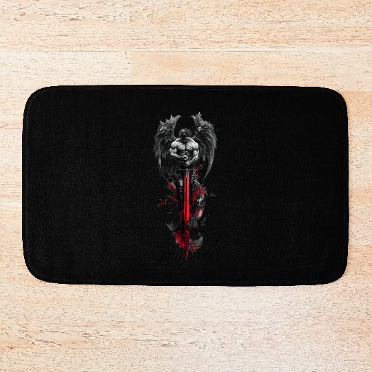 Dark Fallen Angel with Crimson Sword Bath Mats