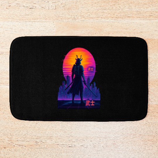Neon Samurai - Cyberpunk Warrior Art Bath Mats