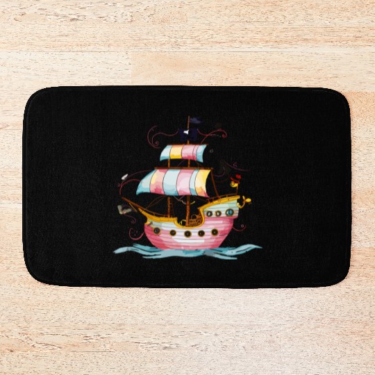 Colorful Pirate Ship Adventure Fantasy Watercolor Bath Mats
