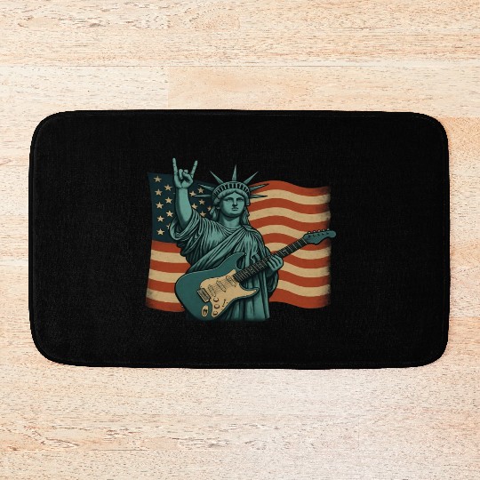4th of July Statue Of Liberty Rock Guitar USA Flag Bath Mats