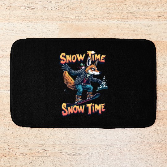 Snow Time Snowboarding Fox Adventure Artwork Bath Mats