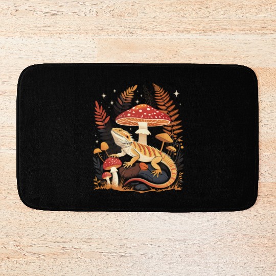 Cute Pogona Reptile Cottagecore Mushroom Bearded Bath Mats