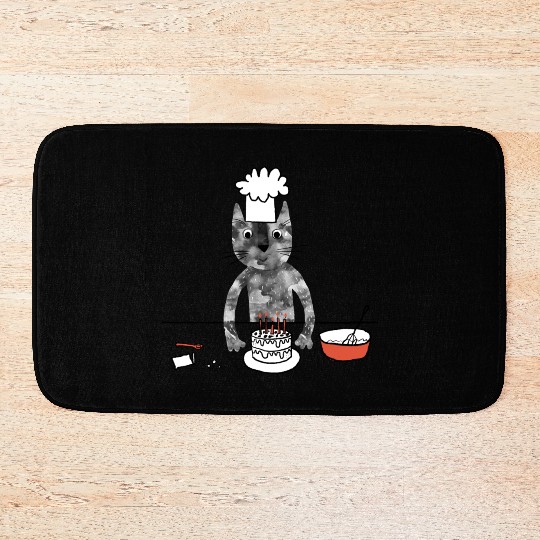 Cat in a Chef Hat Baking a Cake Bath Mats