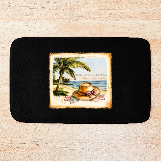 Vintage Beach Memories – Tropical Postcard Art" Bath Mats