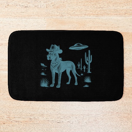 Great Dane Dog Cowboy Vintage UFO Western Country Bath Mats