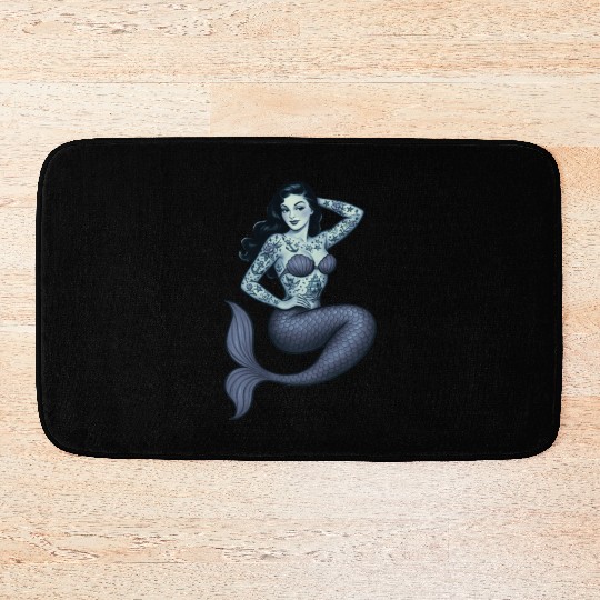 Old School Clasic Tattooed Mermaid Pinup Bath Mats