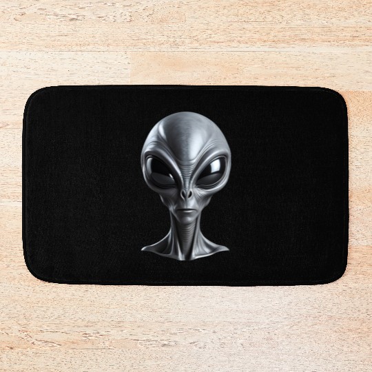 Real Grey Alien with big black eyes Bath Mats