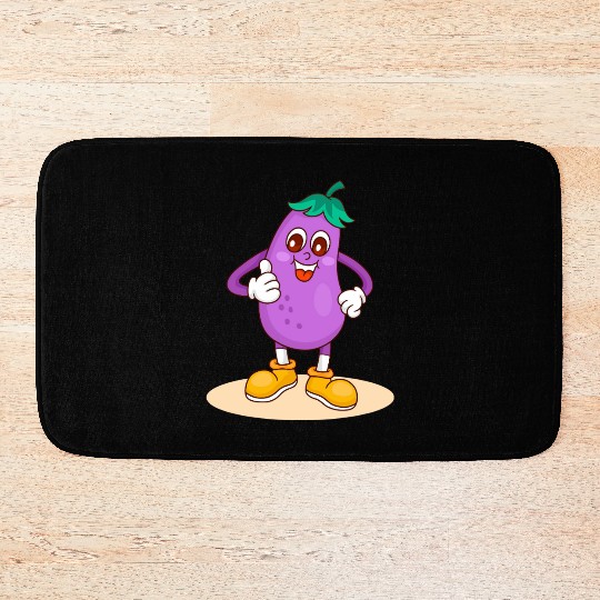 Animated Eggplant Character Design Bath Mats