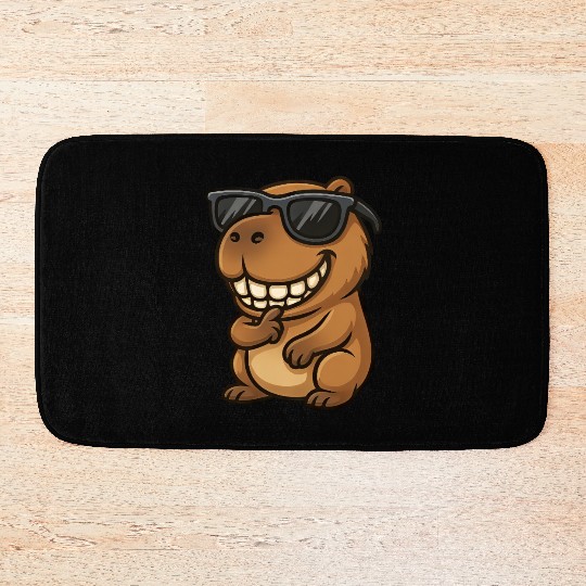 Cool capybara guinea pig sunglasses smile Bath Mats