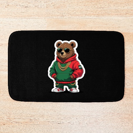 Hip-Hop Bear Swag - Urban Cartoon Character Bath Mats