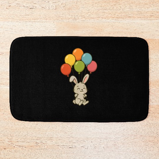 Cute Bunny with Balloons – Floating Rabbit Cartoon Bath Mats