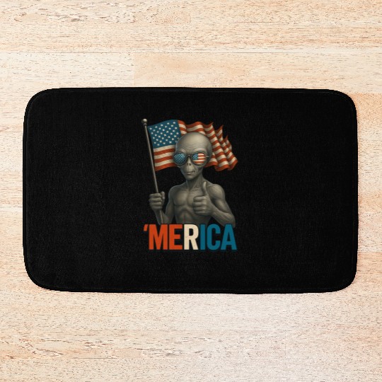 Thumbs Up Merica Alien 4th of July Funny Bath Mats
