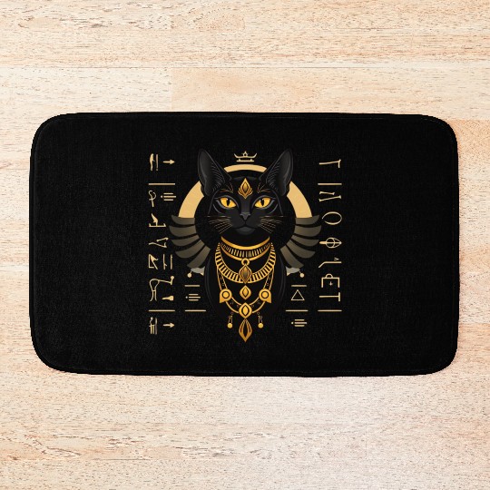 Elegant black Egyptian cat Bastet Bath Mats