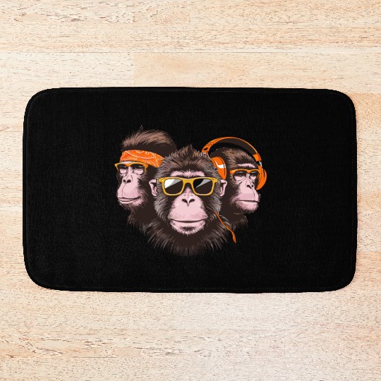 Cool Monkey Trio with Headphones and Sunglasses Bath Mats