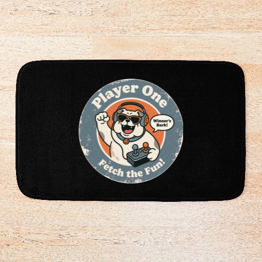 Retro Gaming Dog Winner s Bark Vintage Graphic Bath Mats