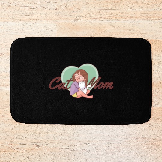 Cat Mom SVG – Girl Hugging White Cat with Heart Bath Mats