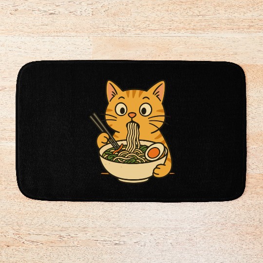 Cat Eating Ramen Bath Mats