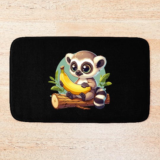 Raccoon with a banana Bath Mats