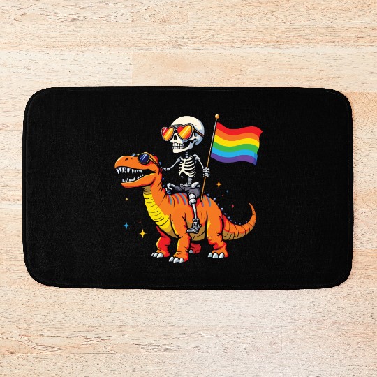 Skeleton with dinosaur Lgbtq Bath Mats
