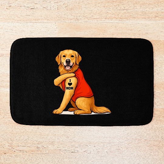 Funny golden retriever Dog I Love Mom Tattoo Lover Bath Mats