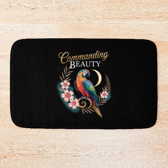 Commanding Beauty Parrot Among Tropical Blooms Bath Mats