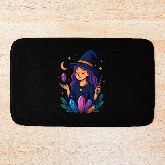 Mystical Crystal Witch Illustration Bath Mats