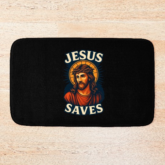 Jesus Saves Bath Mats Design | Bold Semi-Realistic