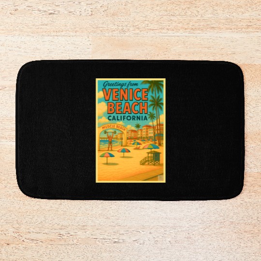 Venice Beach Vintage Postcard Bath Mats